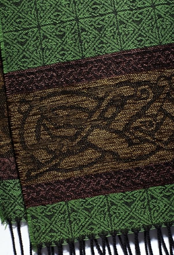 Image 5 of Celtic Dogs Eire Chenille Wool Fringed Jacquard Scarf