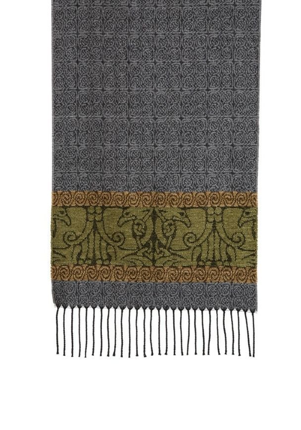 Image 1 of Celtic Birds Grey Chenille Wool Fringed Jacquard Scarf