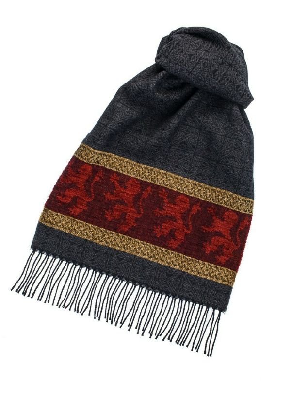 Image 3 of Celtic Lion Red Chenille Wool Fringed Jacquard Scarf