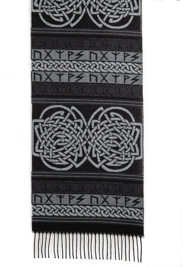 Image 3 of Runic Carcant Wool Fringed Jacquard Scarf