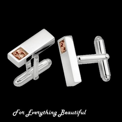 Image 0 of Tree Of Life Welsh Rose Gold Motif Mens Sterling Silver Cufflinks