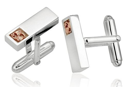 Image 1 of Tree Of Life Welsh Rose Gold Motif Mens Sterling Silver Cufflinks