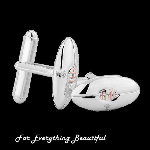 Image 0 of Rugby Union Football Welsh Rose Gold Detail Mens Sterling Silver Cufflinks