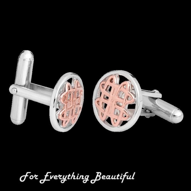 Image 0 of Annwyl Celtic Weave Welsh Rose Gold Detail Mens Sterling Silver Cufflinks