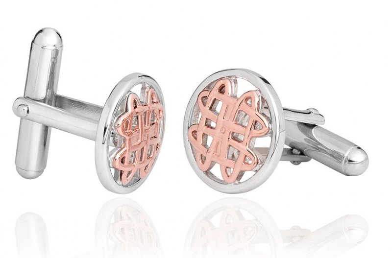 Image 1 of Annwyl Celtic Weave Welsh Rose Gold Detail Mens Sterling Silver Cufflinks