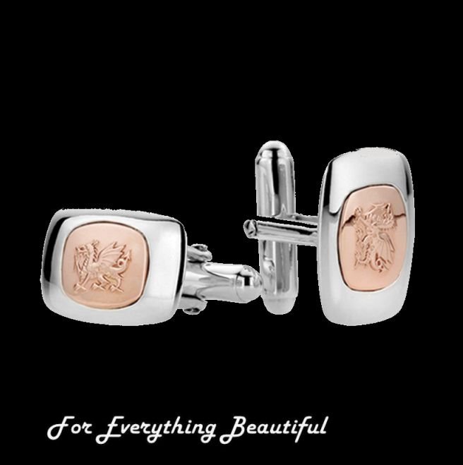 Image 0 of Welsh Dragon Insert Welsh Rose Gold Detail Mens Sterling Silver Cufflinks