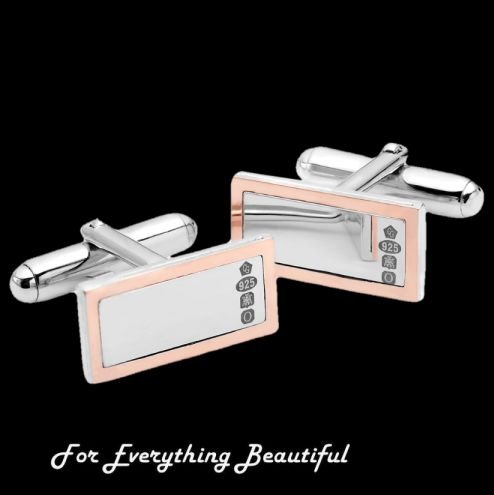 Image 0 of Rectangular Inlaid Welsh Rose Gold Detail Mens Sterling Silver Cufflinks
