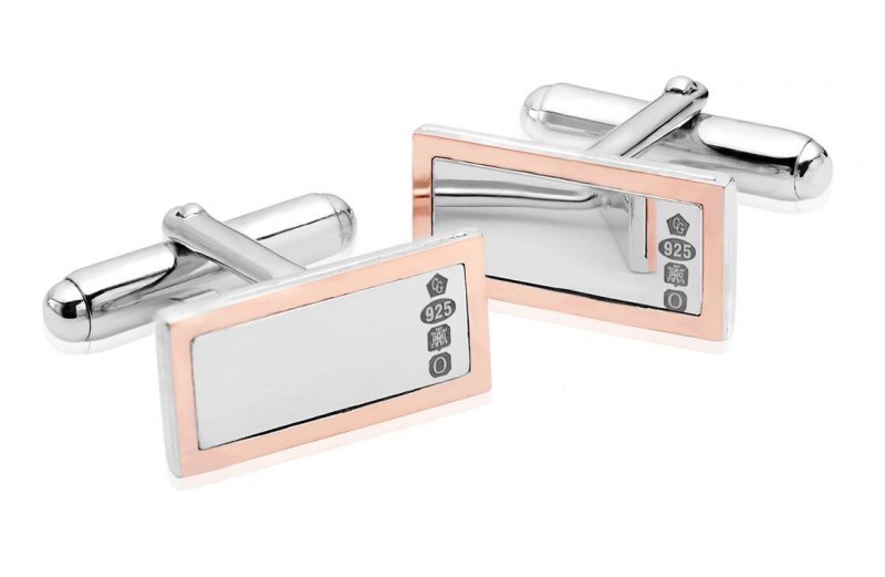 Image 1 of Rectangular Inlaid Welsh Rose Gold Detail Mens Sterling Silver Cufflinks