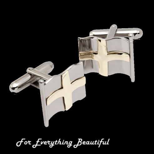 Image 0 of Saint Davids Flag Welsh Yellow Gold Detail Mens Sterling Silver Cufflinks