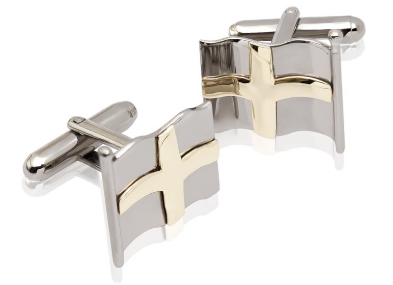 Image 1 of Saint Davids Flag Welsh Yellow Gold Detail Mens Sterling Silver Cufflinks