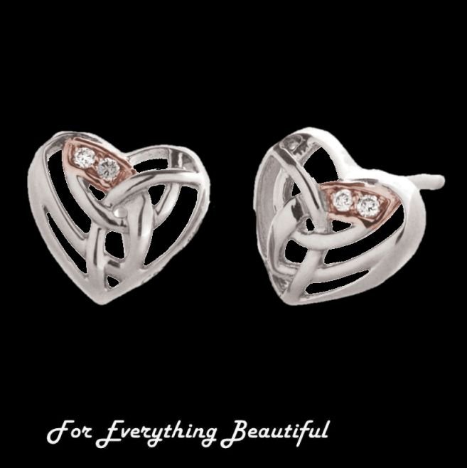 Image 0 of Eternal Love Heart Diamond Welsh Rose Gold Detail Sterling Silver Earrings