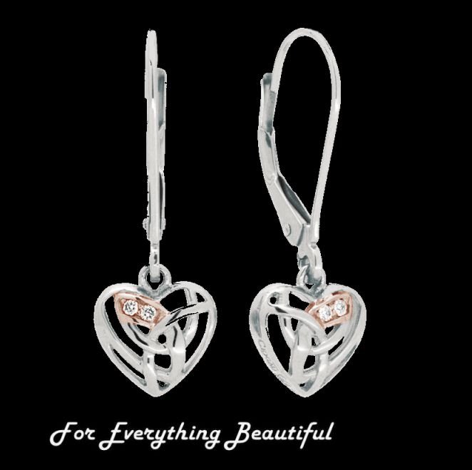 Image 0 of Eternal Love Heart Diamond Welsh Rose Gold Leverback Sterling Silver Earrings