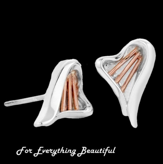 Image 0 of Heartstrings Welsh Rose Gold Detail Stud Sterling Silver Earrings