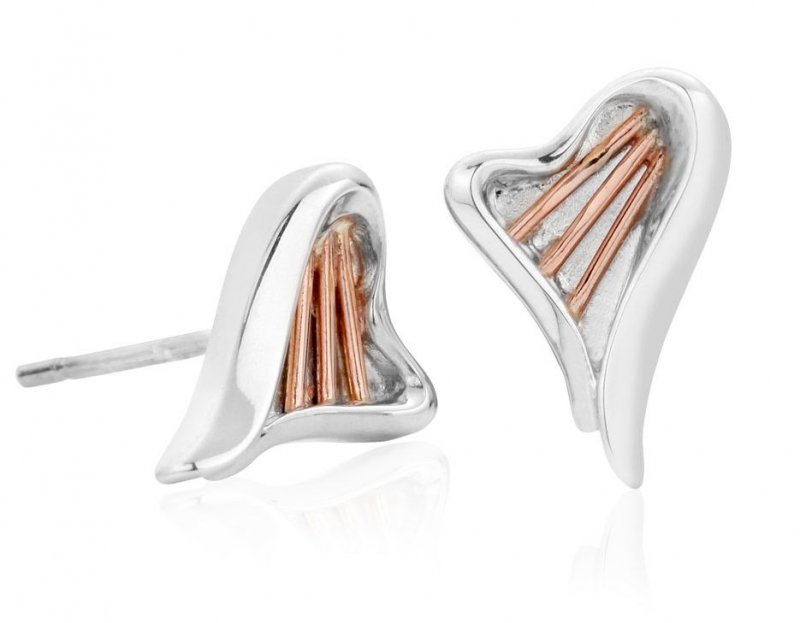 Image 1 of Heartstrings Welsh Rose Gold Detail Stud Sterling Silver Earrings