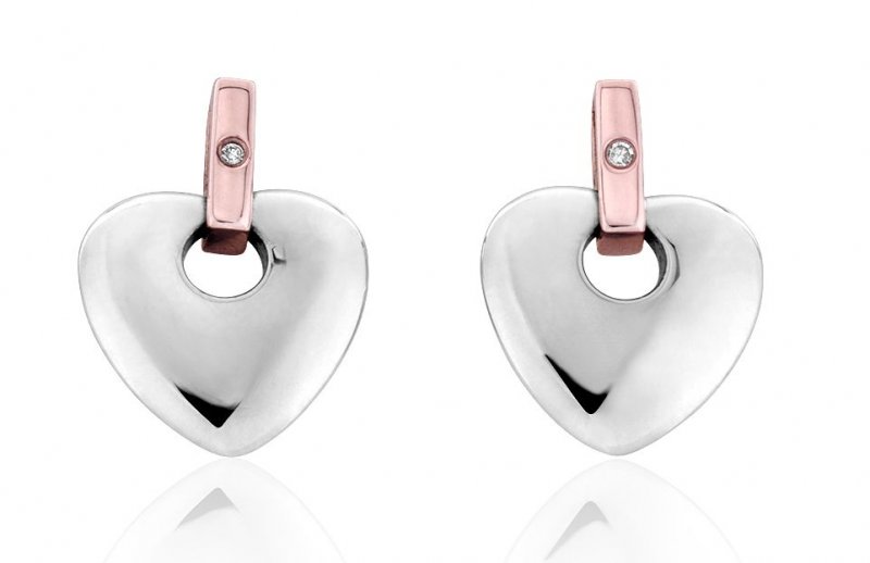 Image 1 of Cariad Heart Diamond Welsh Rose Gold Detail Sterling Silver Earrings