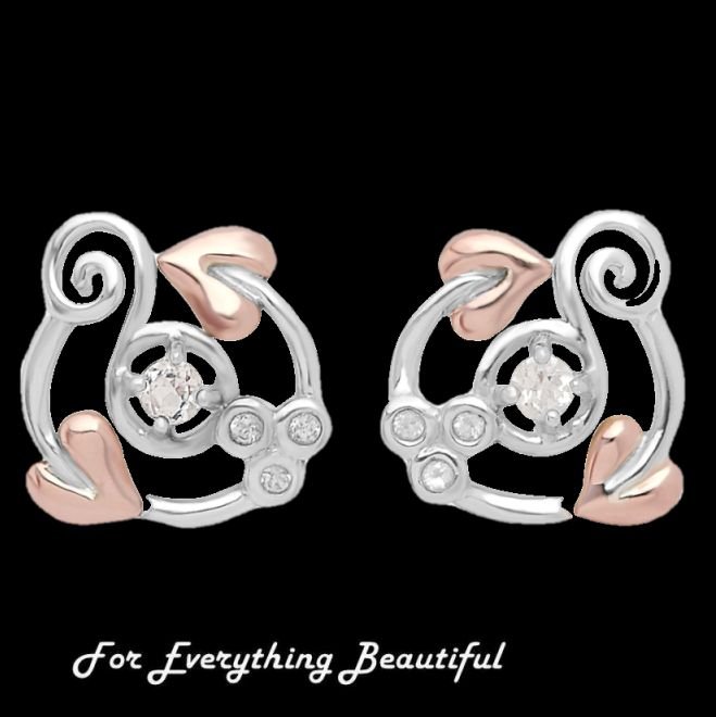 Image 0 of Origin White Topaz Diamond Welsh Rose Gold Detail Sterling Silver Earrings