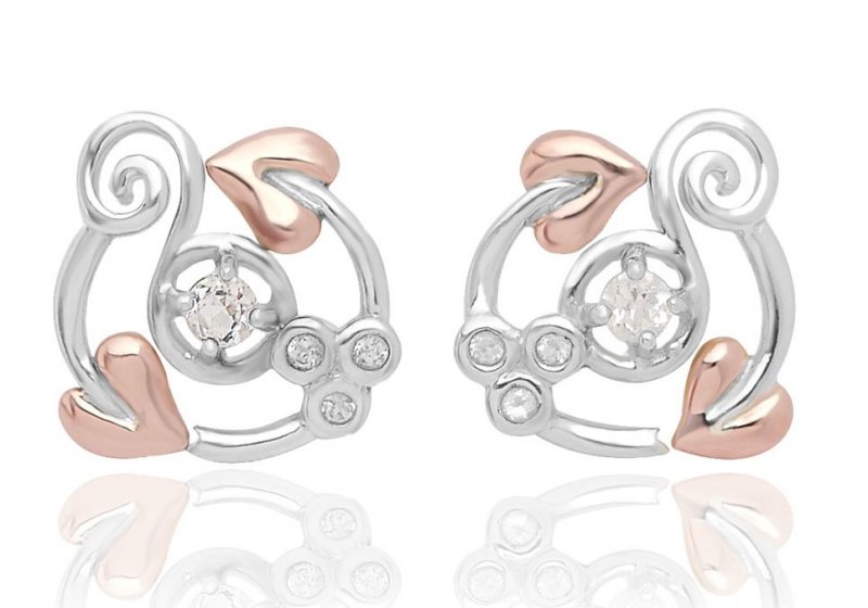 Image 1 of Origin White Topaz Diamond Welsh Rose Gold Detail Sterling Silver Earrings