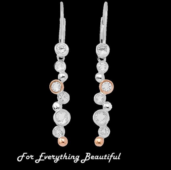 Image 0 of Celebration White Topaz Drop Welsh Rose Gold Detail Sterling Silver Earrings