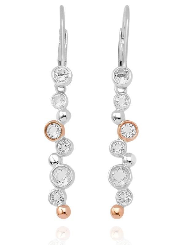 Image 1 of Celebration White Topaz Drop Welsh Rose Gold Detail Sterling Silver Earrings