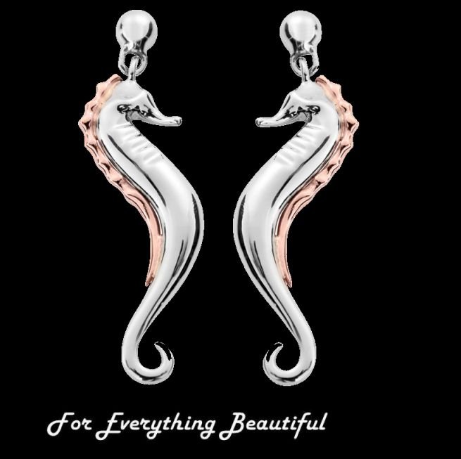 Image 0 of Salacia Sea Horse Welsh Rose Gold Detail Sterling Silver Earrings