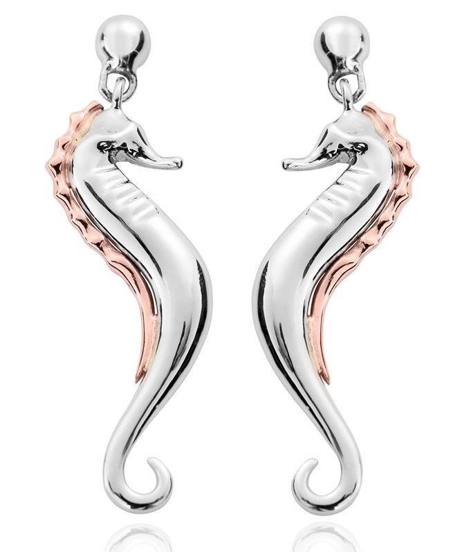 Image 1 of Salacia Sea Horse Welsh Rose Gold Detail Sterling Silver Earrings
