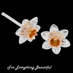 Daffodil Flowers Welsh Rose Gold Detail Sterling Silver Earrings