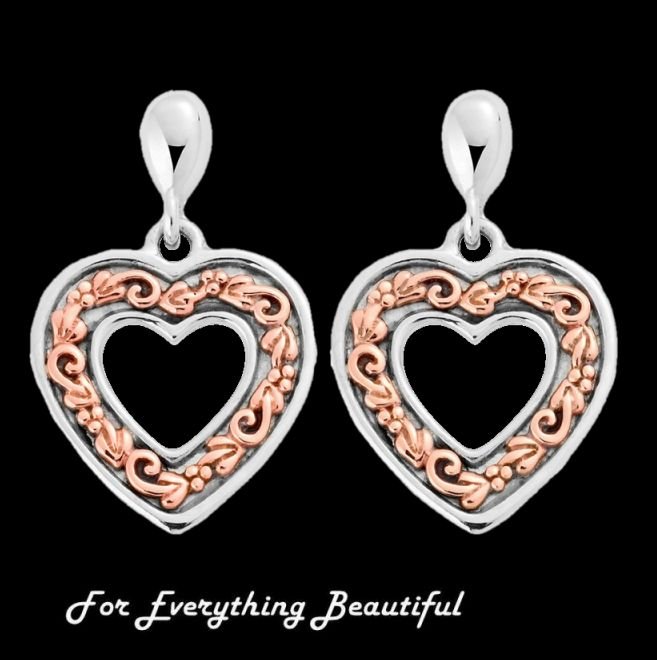 Image 0 of Tree Of Life Heart Welsh Rose Gold Detail Sterling Silver Earrings