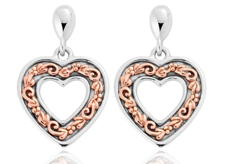 Image 1 of Tree Of Life Heart Welsh Rose Gold Detail Sterling Silver Earrings