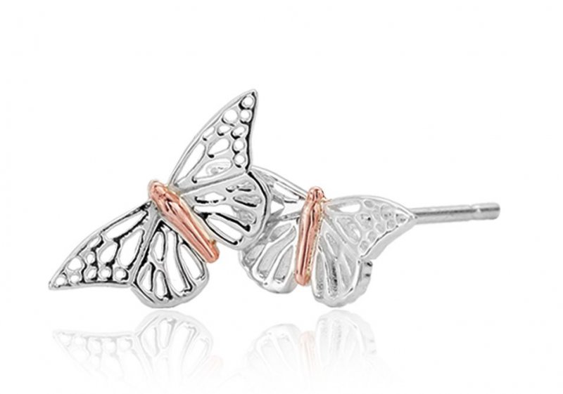 Image 1 of Dainty Bufferflies Welsh Rose Gold Detail Sterling Silver Earrings