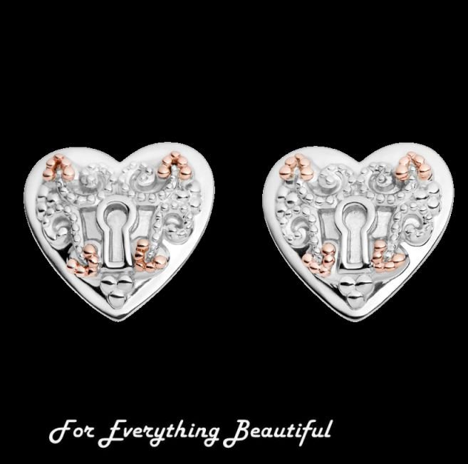 Image 0 of Kensington Gate Keyhole Heart Welsh Rose Gold Detail Sterling Silver Earrings