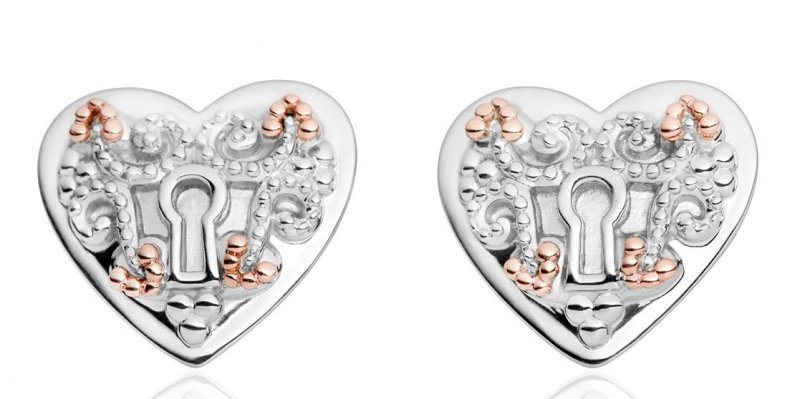 Image 1 of Kensington Gate Keyhole Heart Welsh Rose Gold Detail Sterling Silver Earrings