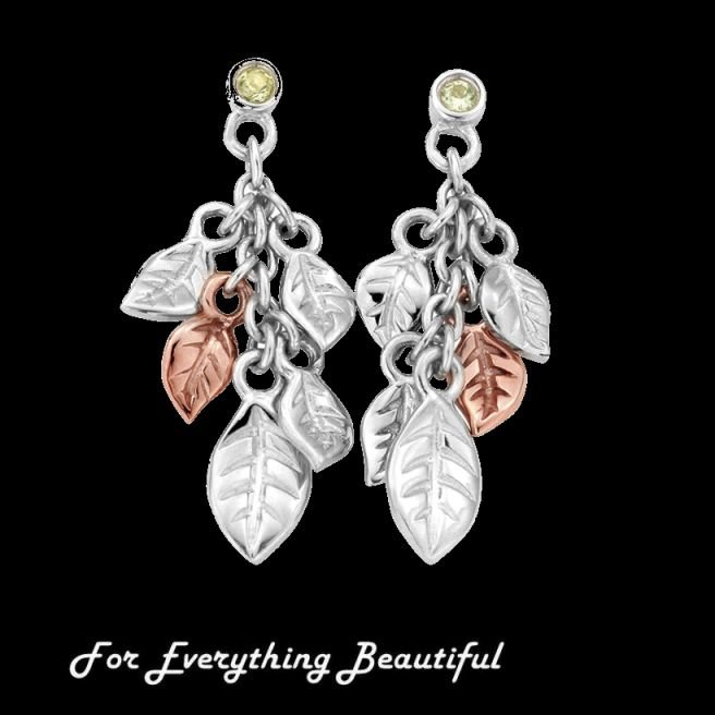 Image 0 of Awelon Leaves Green Peridot Welsh Rose Gold Detail Sterling Silver Earrings