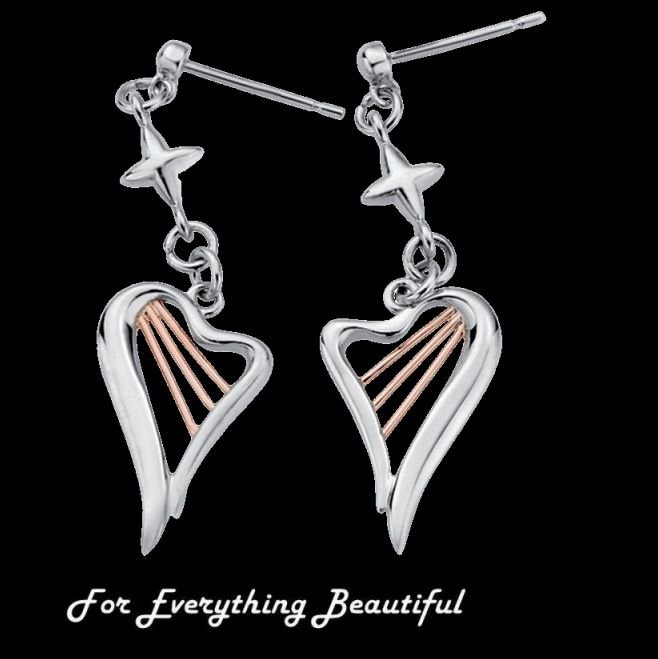 Image 0 of Heartstrings Drop Welsh Rose Gold Detail Stud Sterling Silver Earrings