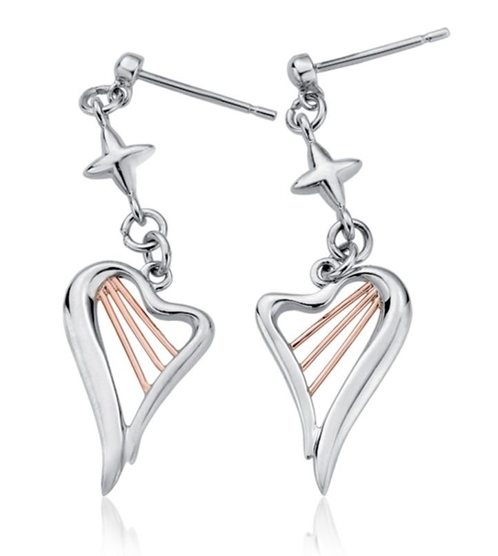 Image 1 of Heartstrings Drop Welsh Rose Gold Detail Stud Sterling Silver Earrings