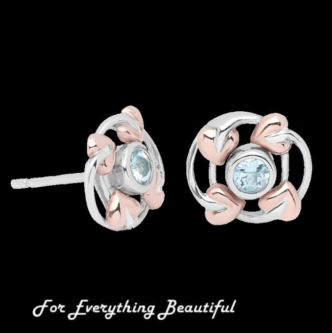 Image 0 of Love Vine Aquamarine Welsh Rose Gold Detail Sterling Silver Earrings