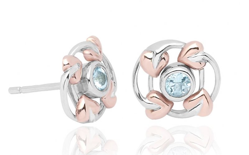 Image 1 of Love Vine Aquamarine Welsh Rose Gold Detail Sterling Silver Earrings