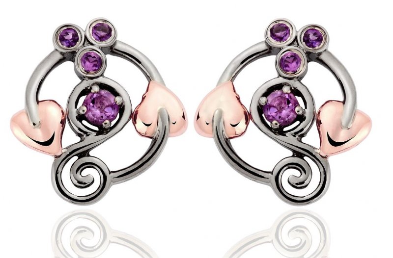 Image 1 of Origin Purple Amethyst Welsh Rose Gold Detail Sterling Silver Earrings