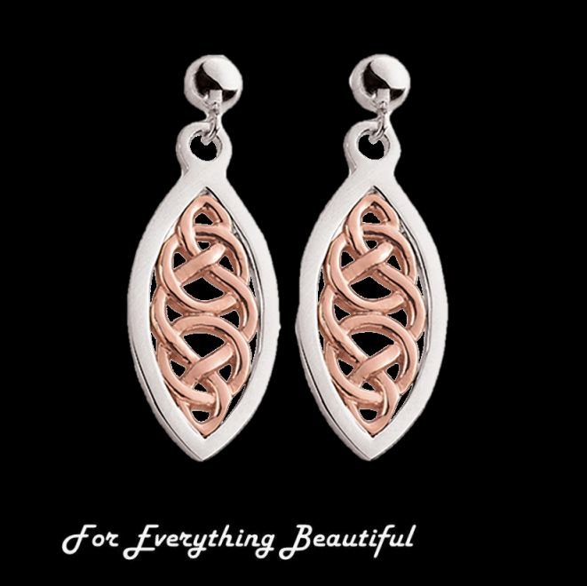 Image 0 of Woven Knotwork Welsh Rose Gold Detail Stud Sterling Silver Earrings