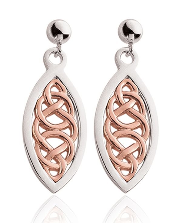 Image 1 of Woven Knotwork Welsh Rose Gold Detail Stud Sterling Silver Earrings
