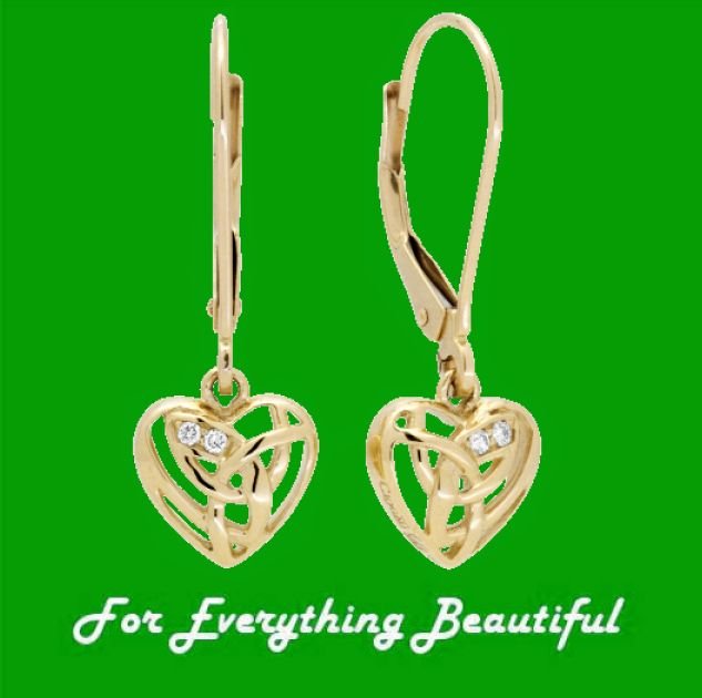 Image 0 of Eternal Love Heart Diamond Welsh Gold Leverback 9K Yellow Gold Earrings