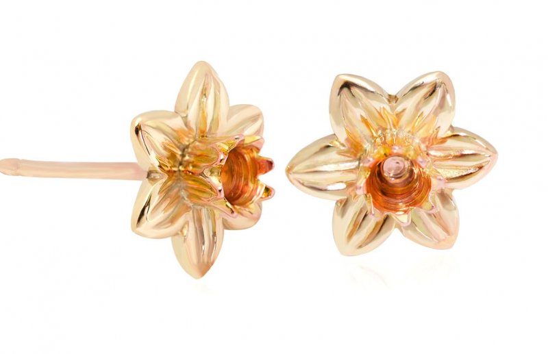 Image 1 of Daffodil Flowers Welsh Rose Gold Detail 9K Yellow Gold Earrings