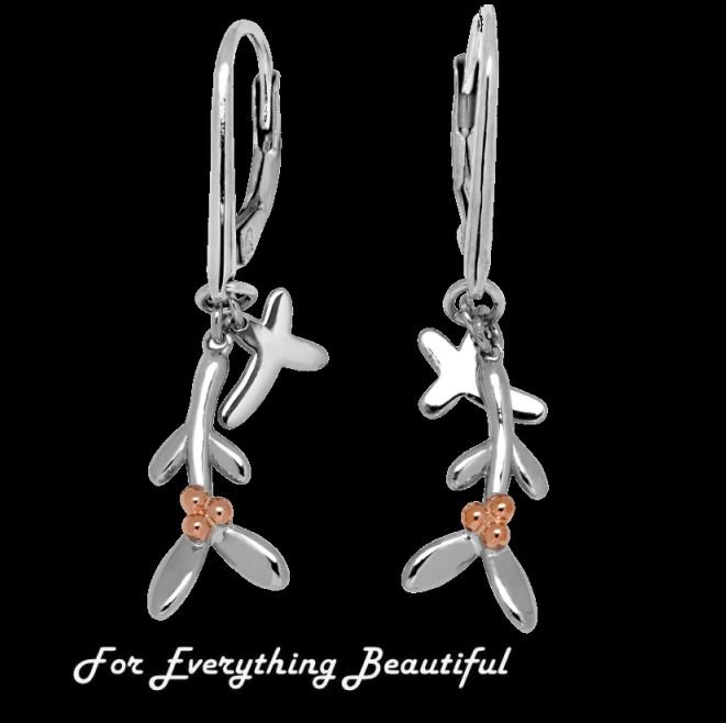 Image 0 of Mistletoe Kisses Welsh Rose Gold Detail Sterling Silver Earrings