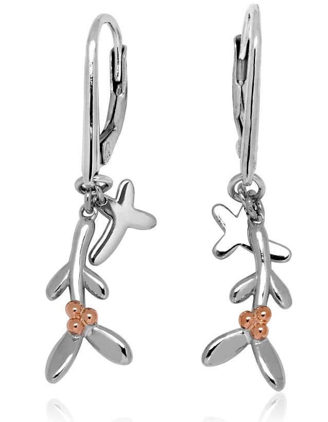 Image 1 of Mistletoe Kisses Welsh Rose Gold Detail Sterling Silver Earrings