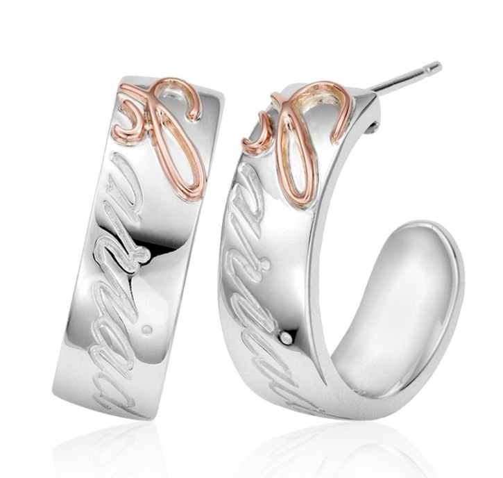 Image 1 of Cariad Script Club Welsh Rose Gold Detail Sterling Silver Earrings
