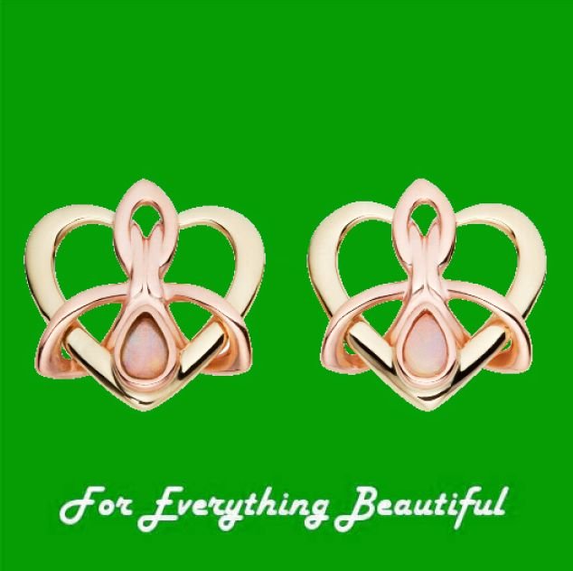 Image 0 of Dwynwen Opal Heart Welsh Rose Gold Detail Stud 9K Yellow Gold Earrings