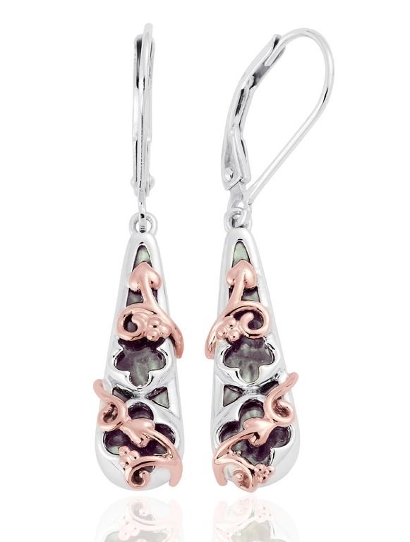 Image 1 of Black Mother Of Pearl Welsh Rose Gold Detail Sterling Silver Earrings