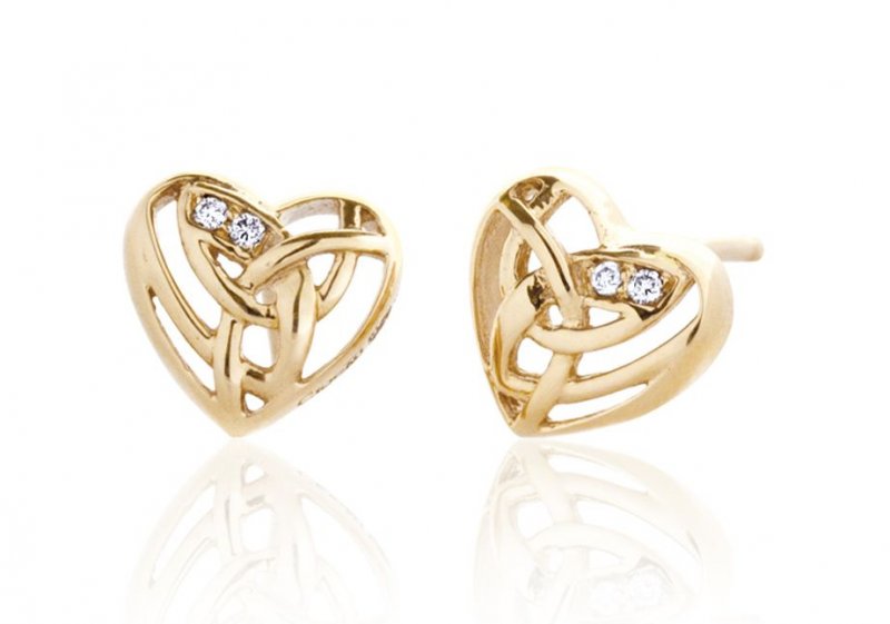 Image 1 of Eternal Love Heart Diamond Welsh Gold Stud 9K Yellow Gold Earrings