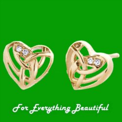 Eternal Love Heart Diamond Welsh Gold Stud 9K Yellow Gold Earrings