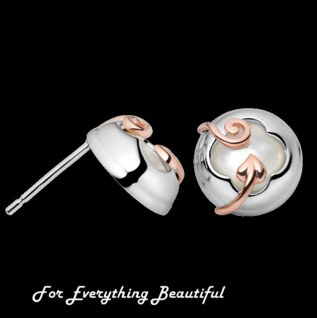 Image 0 of Tudor Court Mother Of Pearl Welsh Rose Gold Detail Stud Sterling Silver Earrings