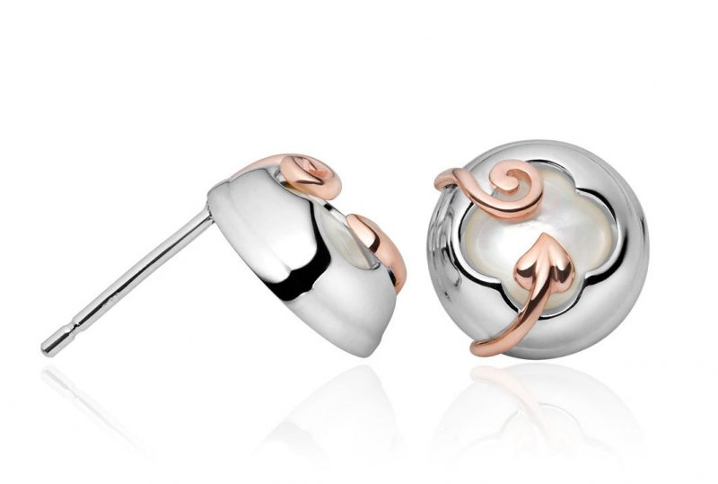 Image 1 of Tudor Court Mother Of Pearl Welsh Rose Gold Detail Stud Sterling Silver Earrings